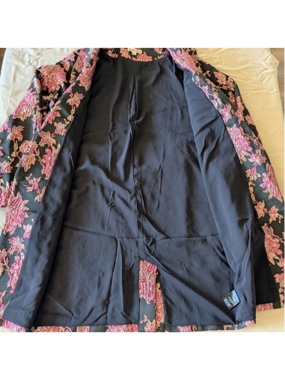For Love & Lemons Pink Gold Floral Brocade Jacquard Longline Blazer Small - Picture 10 of 12